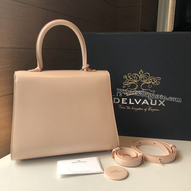 Delvaux全新雙環頂級brilliant box皮裸粉手提女包 德爾沃專櫃brilliant大號手袋 bxs1076